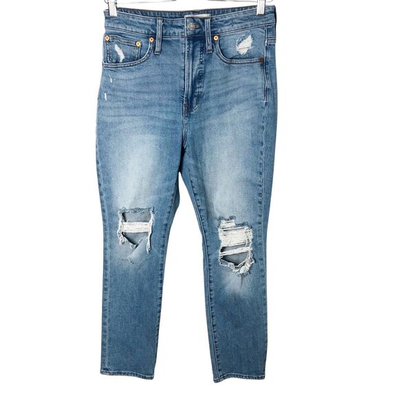 Madewell 26 Curvy Perfect Vintage Distressed Ripped Jeans High Waist Blue #NC352 - Picture 4 of 13